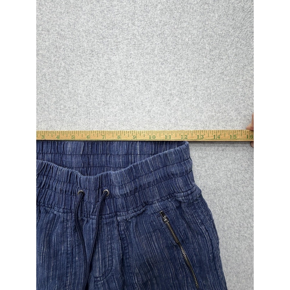 Athleta Cabo Linen Wide Leg Pants Womens 4P Blue Stripe Drawstring Zip Pockets - Picture 5 of 9